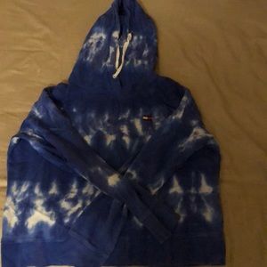 Blue and white Tommy Hilfiger hoodie.